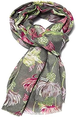 LilyRosa® Thistle & Bird Print Grey Scarf Colourful Oversize Ladies Scarfs
