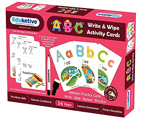 Image of ABC Letters Write & Wipe Reusable Activity 3-6 yrs Writing Practice Preschool Learning Educational Game with Exercise Book