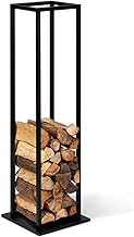 FACILITYS - Interior Black Steel Log Rack - Vertical Firewood Support 33x33x112cm - Sturdy and Compact Fireplace Log Holder - Elegant Design - Optimal Storage Shelf