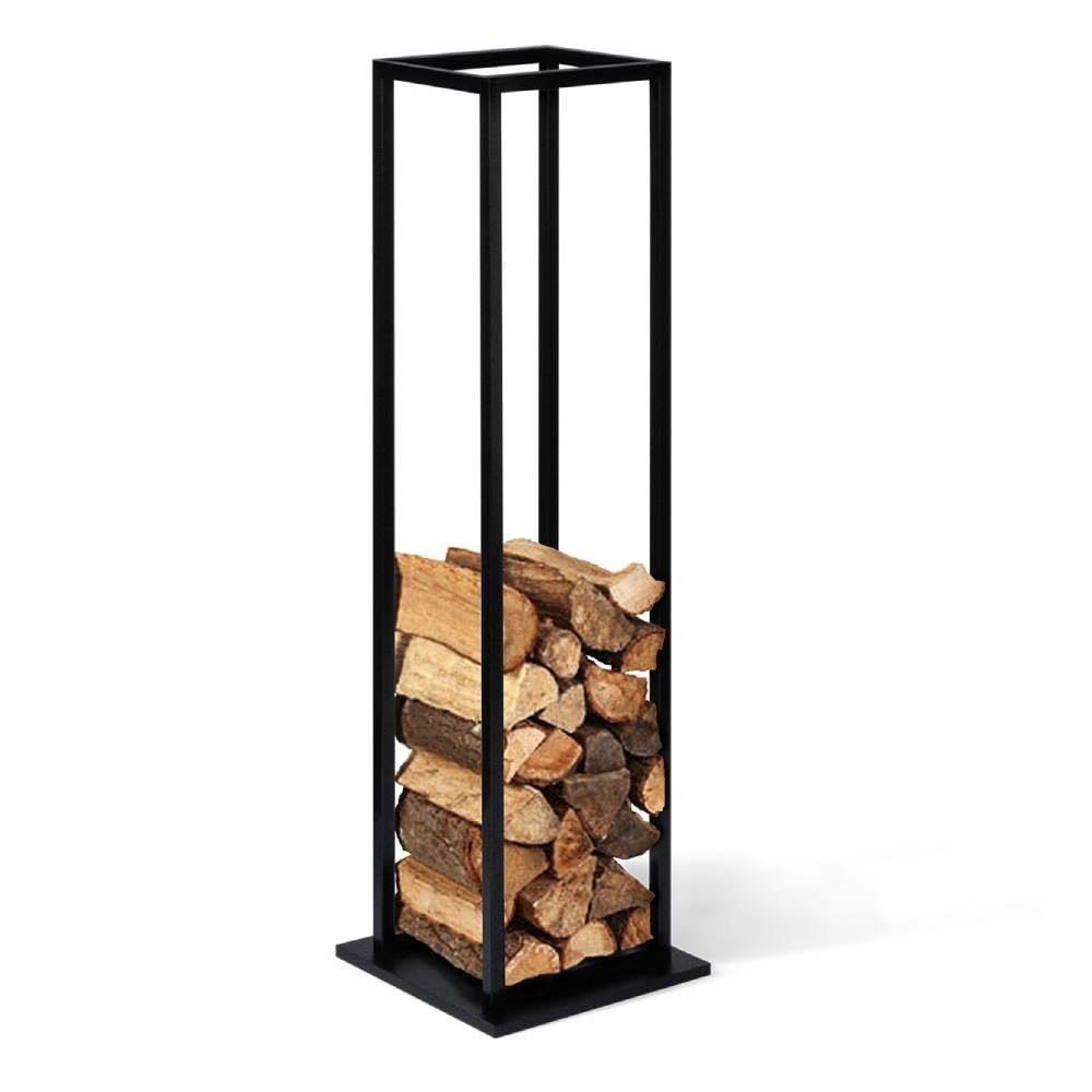 FACILITYS - Range Bûches Intérieur en Acier Noir - Support Bois de Chauffage Vertical 33x33x112 cm - Porte Bûches Cheminée Robuste et Compact - Design Élégant - Etagère Rangement Optimal