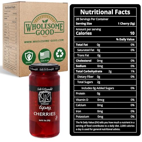 Whiskey Tipsy Cherries Cocktail Garnish - Whiskey Cherries in Spiked Syrup, Premium Cocktail Cherries for Manhattans, Martinis, Dessert, Cheese Tray - Sable & Rosenfeld - 10 oz (Pack 2) - Thumbnail 3