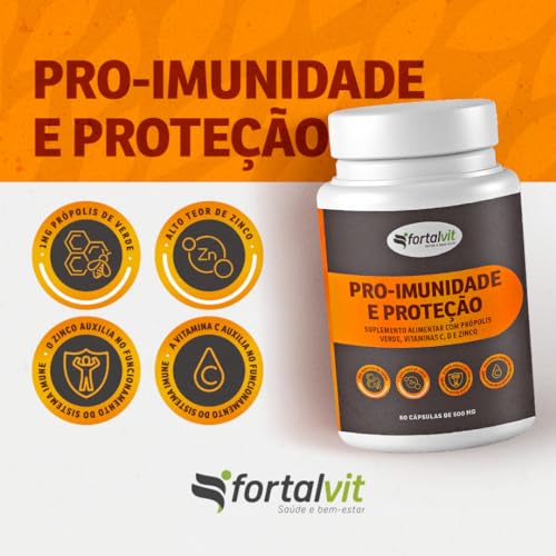 Própolis Verde, Vitamina C, D e Zinco, Pro-Imunidade e Proteção, 60 Cápsulas, Fortalvit