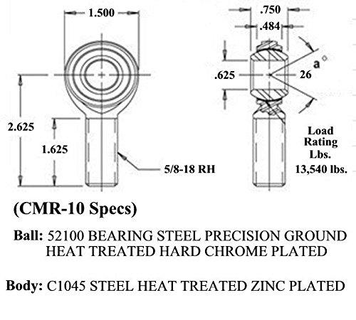 QSC 5/8 X 5/8-18 Economy 4-Link Rod End Kit with 5/8 Aluminum Cone Spacers & Bungs .095 Wall, Rod End, Heim Joint
