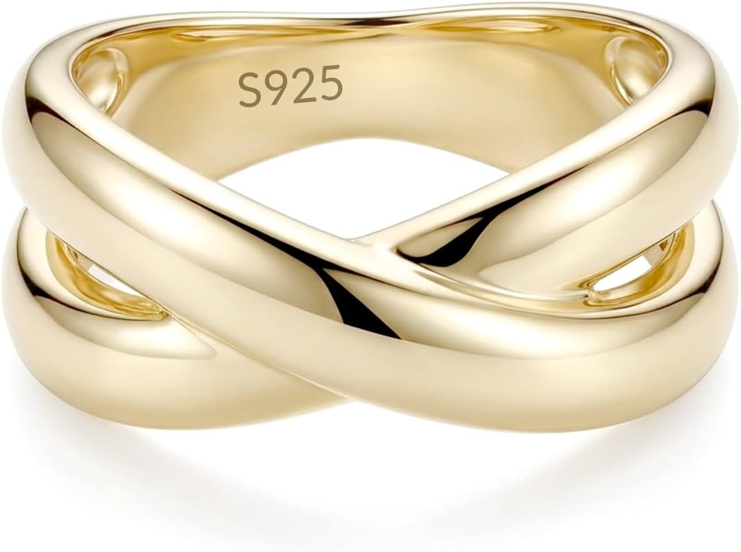 Statement Ring for Women, 14K Gold Plated 925 Sterling Silver - Elegant Intertwined Band, Chunky Ring for Her Jewerly