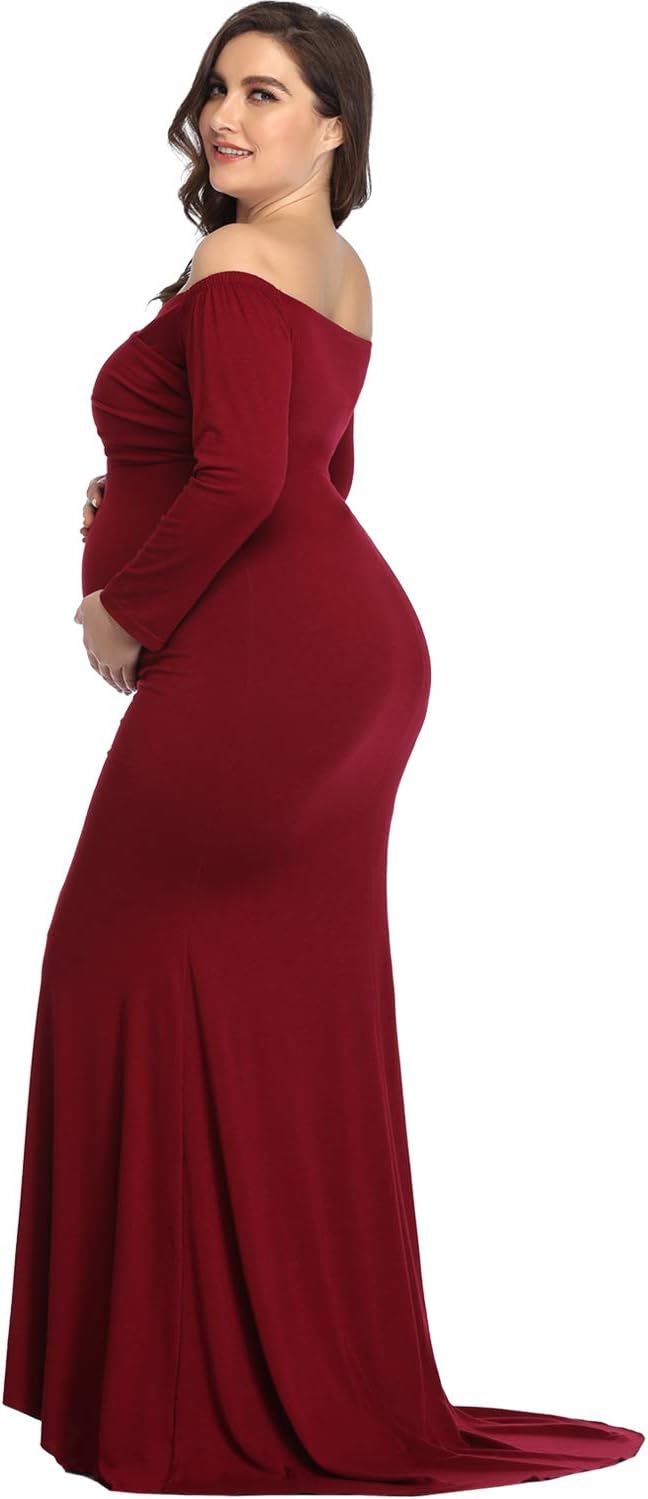 YnimioAOX Maternity Photoshoot Dress Long Sleeve Elegant Maxi Photography Dress Slim Stretchy Gowns - Image 3