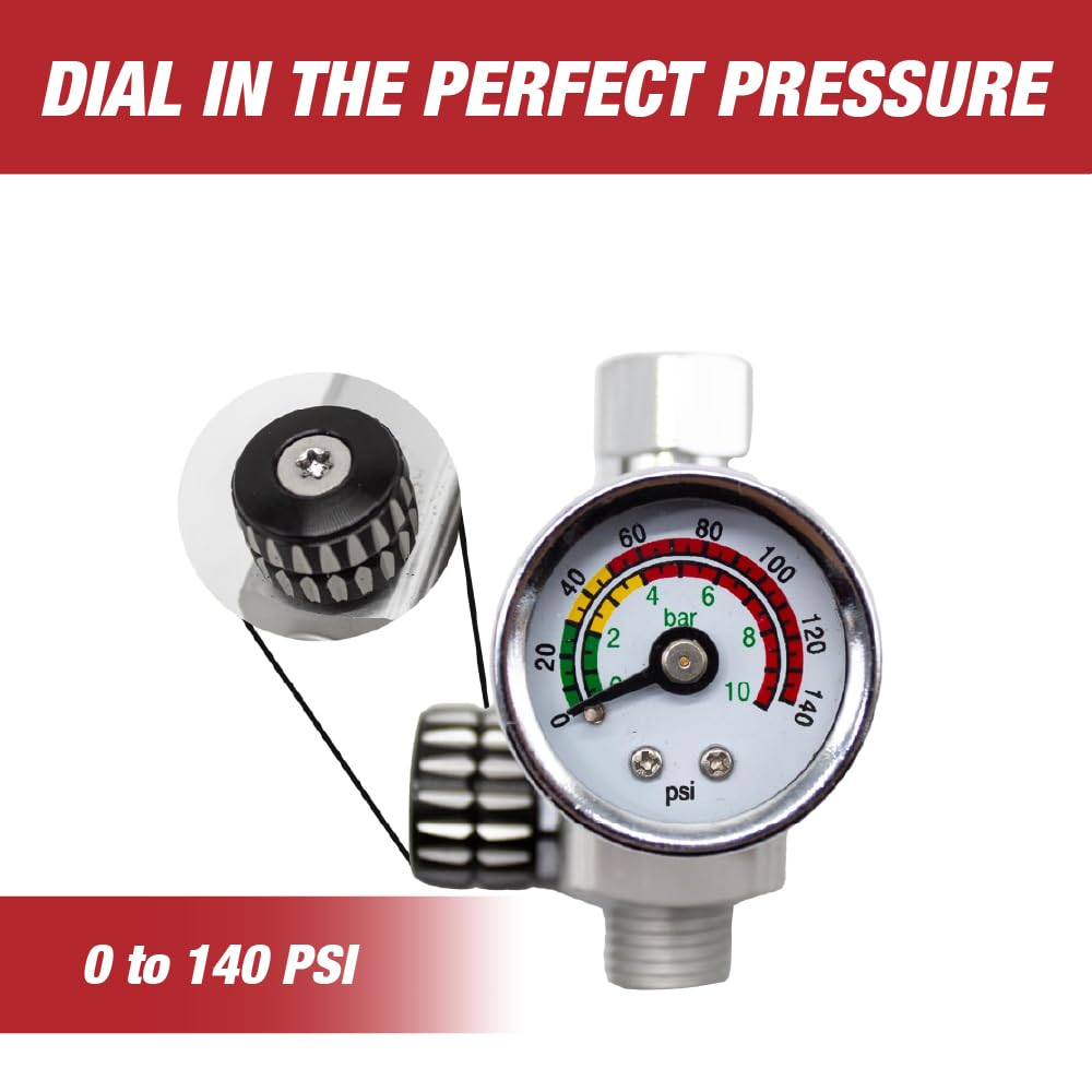 LAUCO KOTA HVLP/LVLP Spray Gun Air Regulator with Pressure Gauge and Air Flow Control ¼-inch NPT Diaphragm Type in Line Regulator for Air Compressor 24578