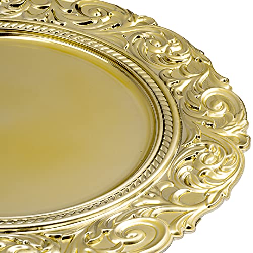 Koyal Wholesale Baroque Metallic Charger Plates, Bulk French Style Decor, Ornate Charger Plates, Rustic Farm Table Decor (4, Gold) #TOP3