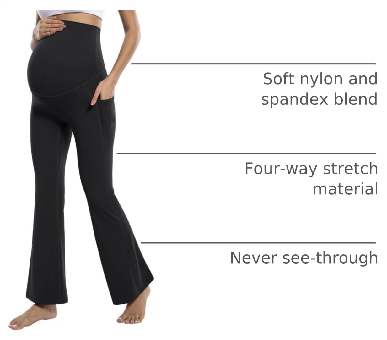 POSHDIVAH Maternity Flare Leggings with Pockets