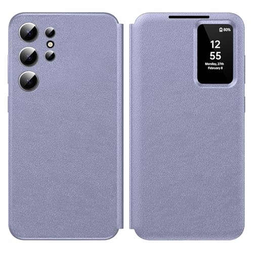 Coque Galaxy S23 Ultra 5G Clear View Flip violette : étui portefeuille cuir antichoc