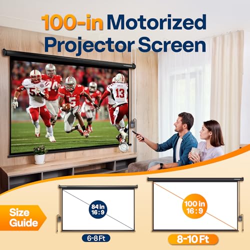 VIVOHOME Motorized Projector Screen with Remote, 16:9 100 Inch Auto Electric Projection Screen, HD 4K Movie Screen for Home Theater, Cinema, Office (87 x 49 Black)