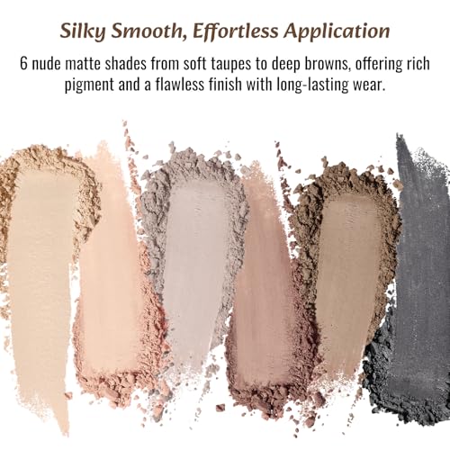 LANDMOON Neutral Nude Matte Mini Eyeshadow Palette, 6 Colors Smoky Taupe & Brown Travel Size Eye Shadows, Highly Pigmented, Long-Lasting, Vegan Makeup Palette with Mirror for Daily Use