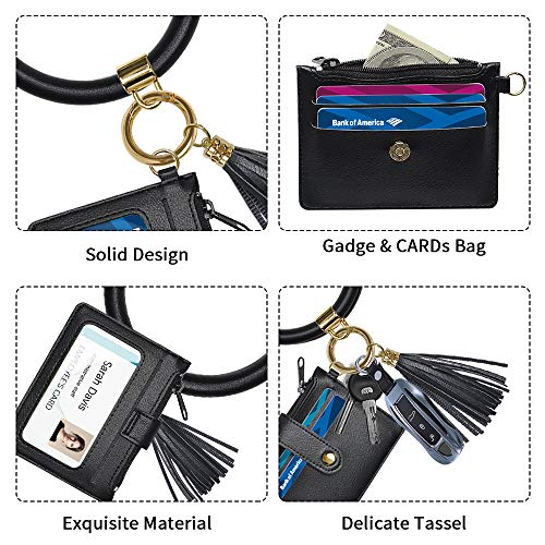 Doormoon Keychain Wallet With Id Badge, Tassel Ring Circle Wristlet Key Chain Holder - Black With Card Purse #TOP2