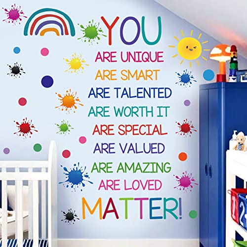 Colorful Inspirational Quote Wall Decals Motivational Phrase Wall Decor Sticker Watercolor Paint Splatter Wall Decals Handprint Positive Saying Wall Stickers For Kids Room Decor Playroom School Nursery #TOP2