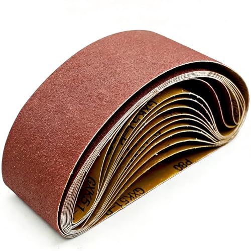 Sunxeke 12-Pack 3x21 Inch Sanding Belts for Belt Sander 80/120/150 Grit Mixed Aluminum Oxide Belt Sander Paper 4 Belts Each Grit for Woodworking Metal Polishing & Furniture Refinishing