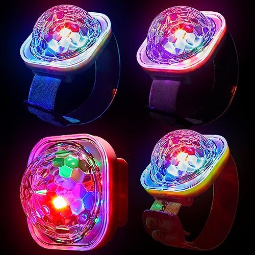 Kittmip 4 Pieces Mini Disco Light Ball Strobe Atmosphere Lights with USB Cable and Suction Portable LED Wristbands Rotating USB Night Disco Bracelet Lamp for New Years Party(Bright)