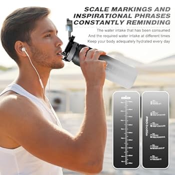 SEASEVEN Flat Water Bottle 750ML,Plastic Drinks Bottle,Sports Water Bottles With Time Markings
