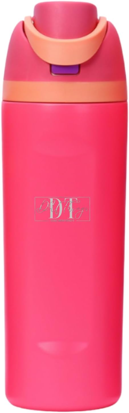 DUTHINGS - Insulated Stainless Steel Water Bottle with Straw, 24 oz – Leakproof, BPA-Free Reusable Sports & Travel Bottle with Cleaning Brush (Fuchsia)