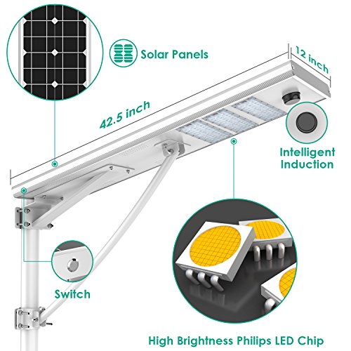 Hpcom Solar Led Street Light Outdoor 50W, Auto On/Off Dusk To Dawn, Integrated Waterproof Ip65 Floodlight With Pir Motion Sensor, All-In-One Cordless Lamp, Ultra-Bright 10000 Lumen, Yard Light Area #TOP1