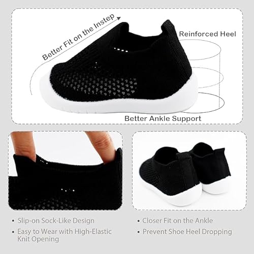 حذاء مشي للاطفال الصغار من زوني، حذاء رياضي جيد التهوية من قماش شبكي محبوك للاولاد والبنات (اسود، للاطفال بعمر 12 شهر، الفئة العمرية، نظام مقاسات احذية EU، 18 شهر، M)