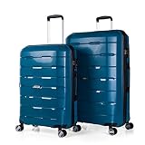 JASLEN - Set di 2 valigie trolley grande 60/70 cm polipropileno PP. Rigida, resistente e leggera. Manico telescopico, 2 maniglie, 4 ruote doppie. Luccheto integrato 67500, Color Blu