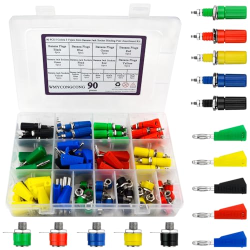 WMYCONGCONG Lot De 18 Connecteurs Bananes 4mm - Mâles Empilables, Femelles, à Souder - Kit Complet Multimètre