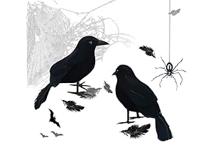 Black Crow Halloween 2pcs Artificial Realistic Black Feather Crow