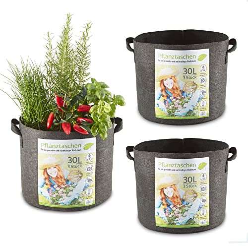 zooprinz Premium 30 L oder 60 L Pflanztaschen aus dickem Vlies – Pflanzsäcke perfekt für Blumen, Tomaten, Kartoffeln und Co – mit stabilen Tragegriffen – Perfekt für Garten & Balkon