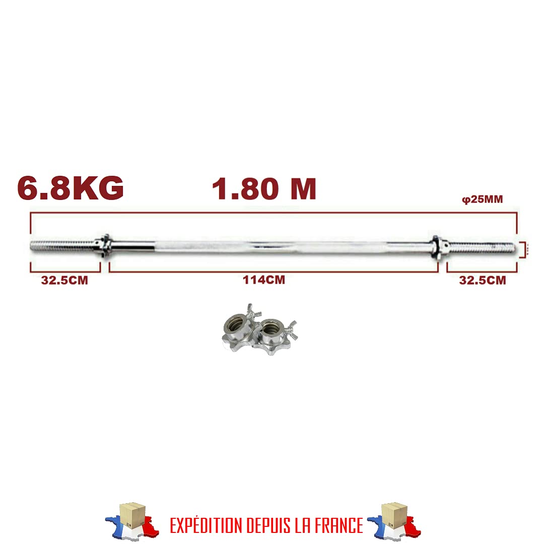 Barre De Musculation Droite Chromée - Longueurs 1.2m, 1.5m, 1.8m - Portée Max 120kg