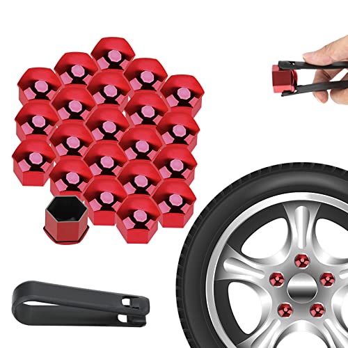 HNCS 17mmホイールナットカバー ラグナットキャップスクリュープロテクター 自動車用,22個汎用 赤