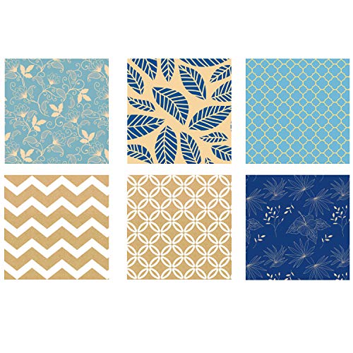 image for RUSPEPA Kraft Wrapping Paper Roll - Multiple Blue and White Patterns G