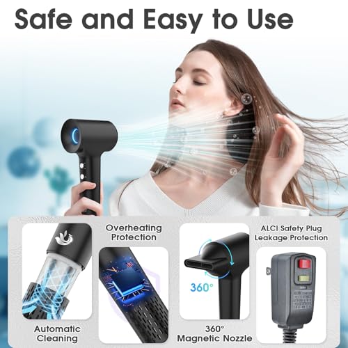 Image of KARFUN 110000 RPM Brushless High Speed Plasma Hair Dryer for Home Travel | 110000 RPM Brushless Motor Fast Dry Blow Dryer, 57dB Low Noise, 3 Heat 2 Speed Settings, for Home & Travel Use, Black
