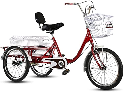 PAGOIAAR Adult Cargo Tricycles Beach Cruiser Bikes Shopping Adult Trike Tricycle 20 Inch Adjustable 3 Wheel Bicycle with Double Brake System and Cargo Shopping Basket for Seniors Women Men