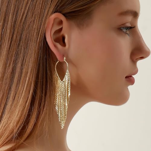 Ritach Silver Golden Tassel Earrings Dangling for Women Long Golden Formal Fringe Dangle Earrings Statement Chain Chandelier Trendy Jewelry for Party Prom2
