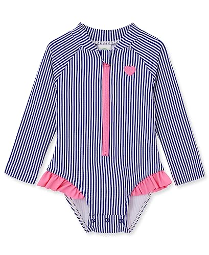 Little Me Baby Girl's Two-Piece UPF+ 50 Sun Protection Rash Guard Set, Navy Stripe