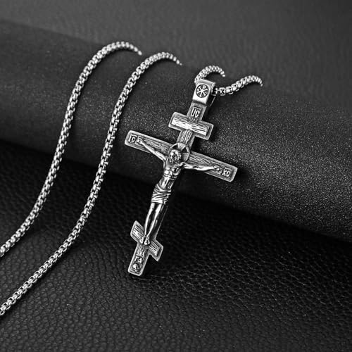 HZMAN Eastern Orthodox Cross Necklace for Men Retro Religious Jesus Crucifix Byzantine Cross Christian Pendant Necklace4