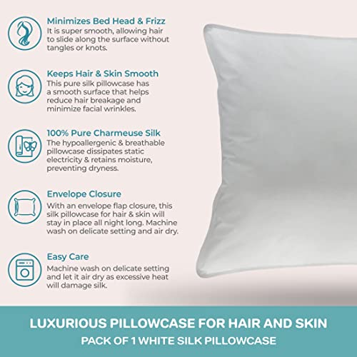 Spasilk Pure Silk Pillowcase, Charmeuse Silk Pillowcase, Hypoallergenic Pillowcase, Toddler/Travel Sized, White #TOP3