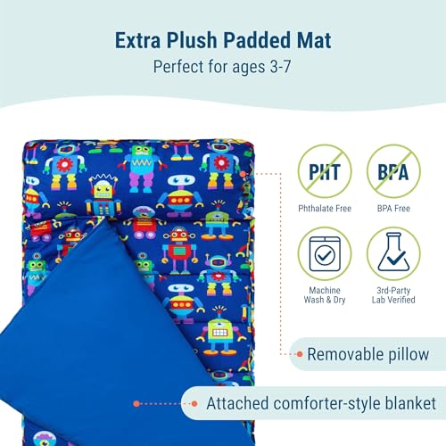 Image of Wildkin Kids Nap Mat with Pillow and Blanket, Preschool Rest Mat