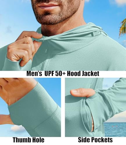 Image of PINSPARK Men's UPF 50+ Full Zip Up Sun Protection Hoodie Jacket Long Sleeve Lightweight UV Shirts for Men Hiking Fishing