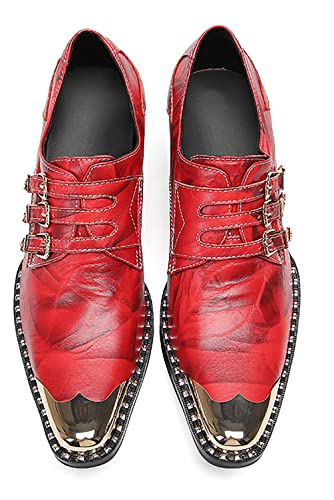 Santimon Mens Loafers Slip On Dress Party Casual Leather Metal Square Toe Heel Cowboy Shoes Fashion Buttons Handmade Western Shoes for Men3