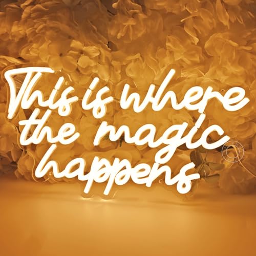 Image of SYLHOME This Is Where The Magic Happens Led Neon Light Sign Bedroom Wedding Birthday Party Wall Decor Sign Bar Pub Kids Room Decoration USB 16.9 inch X 8.9 inch Warm White