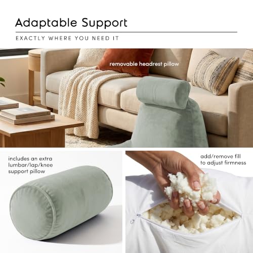 Image of Nestl Reading Pillow with Shredded Memory Foam Includes 2 Neck and Lumber Support Pillows, Designed for Sitting Up in Bed and Couch, Back and Arms Adjustable Support for Adult & Teens, Sage Green