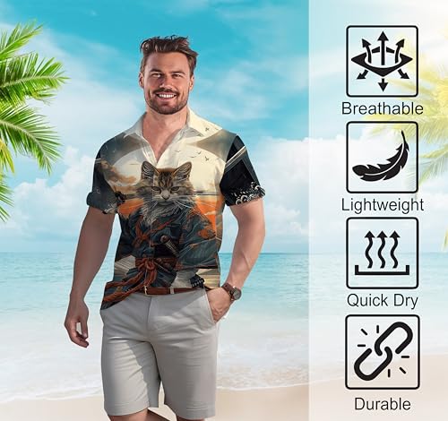 Samurai Warrior Hawaiian Shirt for Men - Japanese Art Button Down Shirts for Men Short Sleeve Series 1214