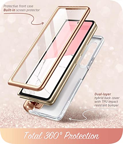 I-Blason Cosmo Series For Samsung Galaxy Z Fold 4 Case With Pen Holder (2022), Stylish Protective Bumper Fold 4 Case With Built-In Screen Protector (Marble) #TOP1