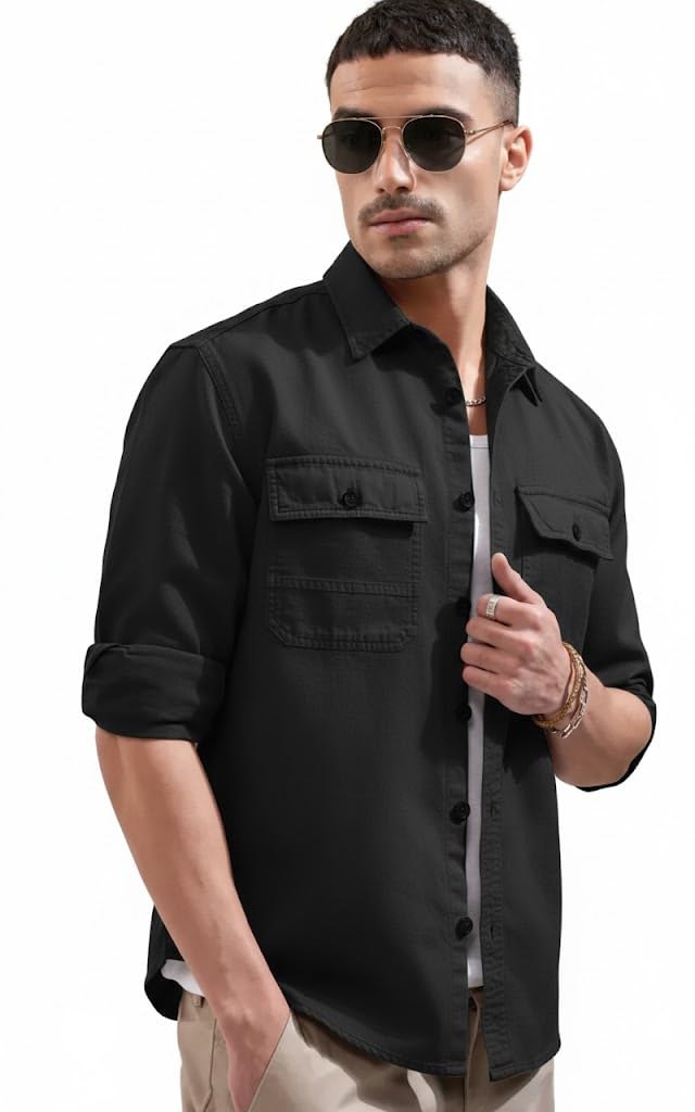 SMOWKLY Men’s Casual Shirt | Full Sleeve Button Down Shirt with Dual Chest Pockets | Stylish Regular Fit 100% Cotton Office, Party Shacket | Fashionable Western Outfit