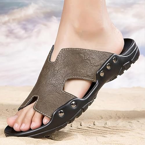 Men's Genuine Leather Slip-On Sandals - Round Toe Summer Casual Slides4