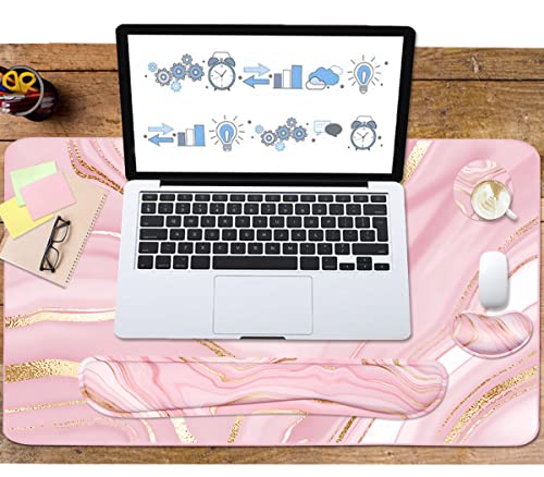 Keyboard Mouse Pad Set, Extended Mouse Pad+Keyboard Wrist Rest Support, Memory Foam Ergonomic Easy Typing, 3Pcs (35.4×15.7 in) Desk Pad Set for Home Office Study Game- Pink Gold - image 6