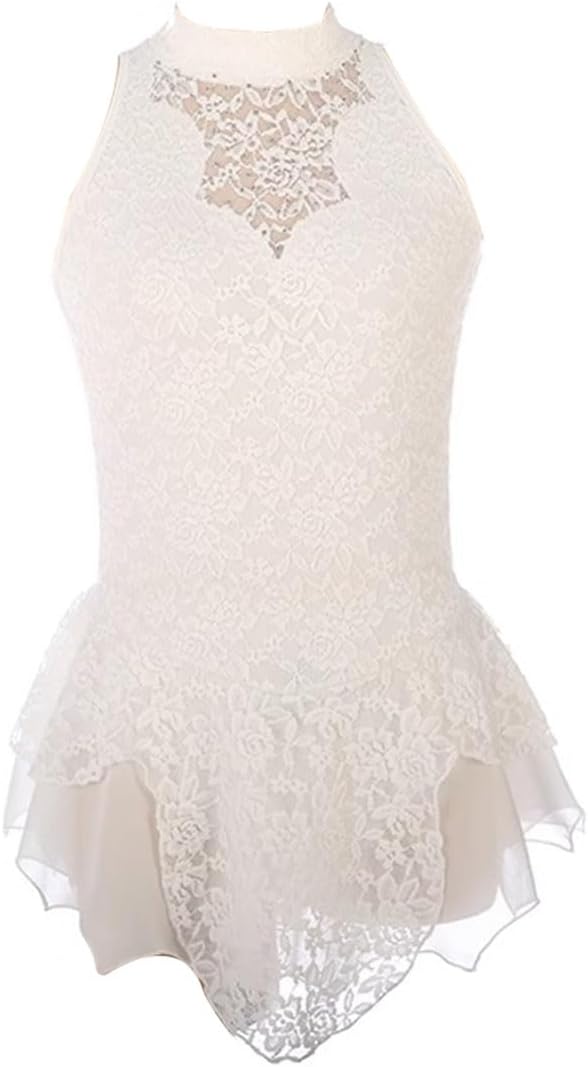 Figure Skating Dress Sleeveless Lace Gymnastics Leotard Kid Girls Ballet Dance Wear Outfit Competition Suit