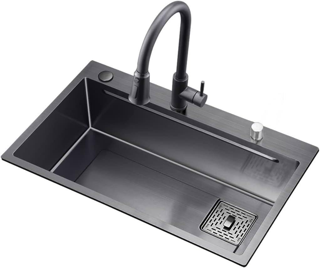 Kitchen Sink, With Faucet Black Thickened Prep Sink, Stainless Steel Bar Sink, Drop-In Or Undermount Installation, Easy To Clean