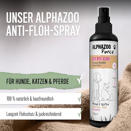 alphazoo ByeByeVloh Anti Floh-Spray 500 ml – Natürliches Flohmittel für Hunde, Katzen & Pferde – Mit Sofortwirkung & Langzeit-Flohschutz – Gegen Flöhe, Läuse & Parasiten – Juckreiz lindernd
