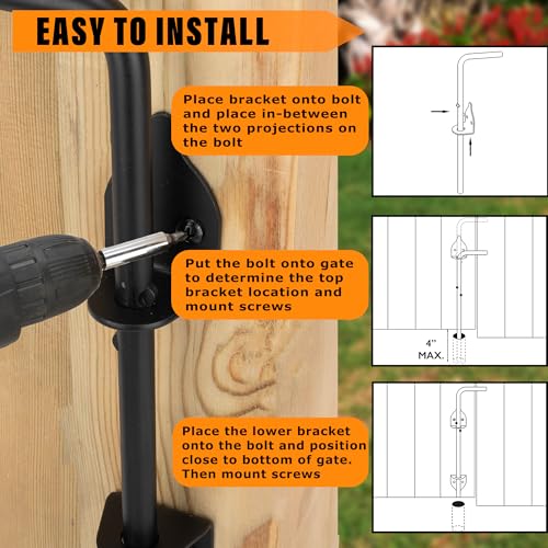 Image of 12 inch Heavy Duty Cane Bolt Gate Drop Rod-Steel Gate Ground Latch Designed for Wood Metal Vinyl Gates or Double Doors Fence Applications